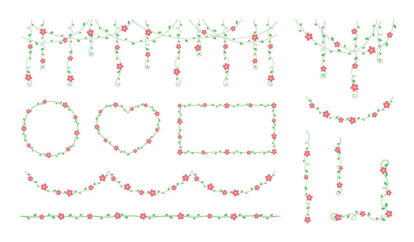 wijnstokken met rood bloemen kaders en grenzen, hangende Liaan gordijn ontwerp, botanisch elementen vector illustratie reeks