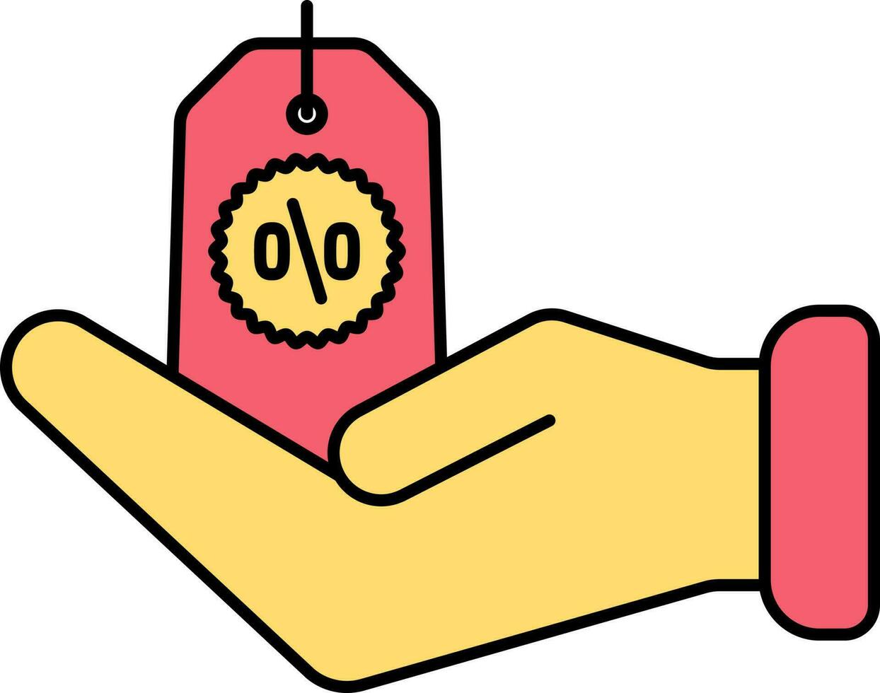 korting aanbod label Holding hand- icoon in geel en rood kleur. vector