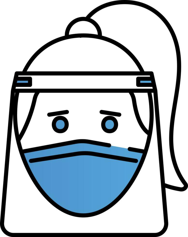 vrouw vervelend gezicht schild met masker icoon in blauw en wit kleur. vector