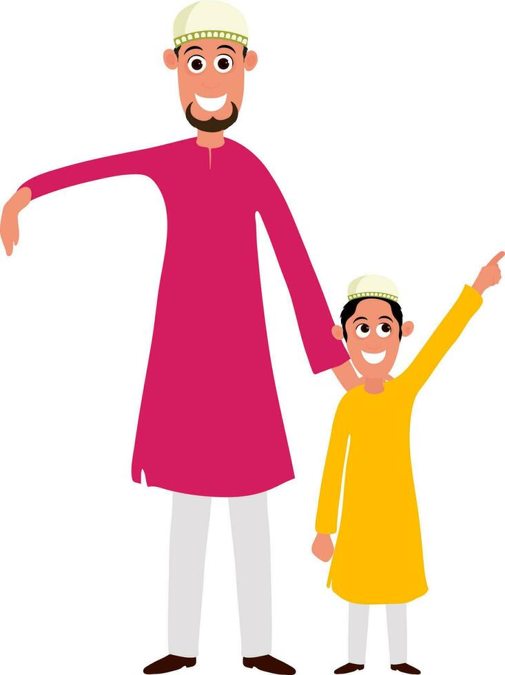 tekenfilm karakter van Islamitisch vader met zoon. vector