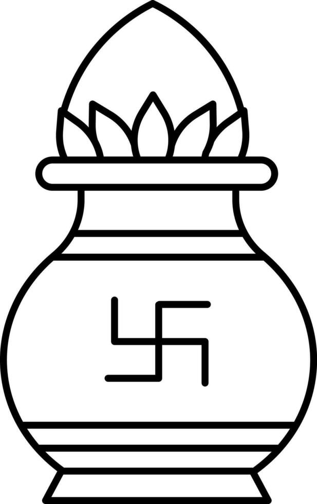 swastika symbool aanbidden pot kalash icoon in lijn kunst. vector