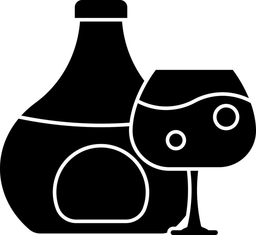 geïsoleerd brandewijn fles met glas icoon in glyph stijl. vector