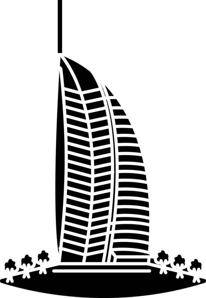 burj al Arabisch icoon in zwart en wit kleur. vector