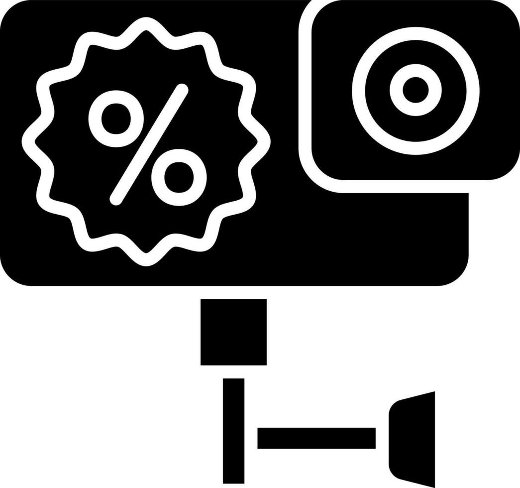 actie camera met korting etiket icoon in zwart en wit kleur. vector