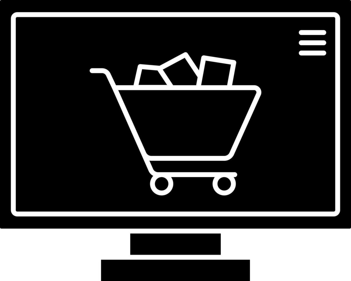 zwart en wit kleur online boodschappen doen app in computer icoon. vector