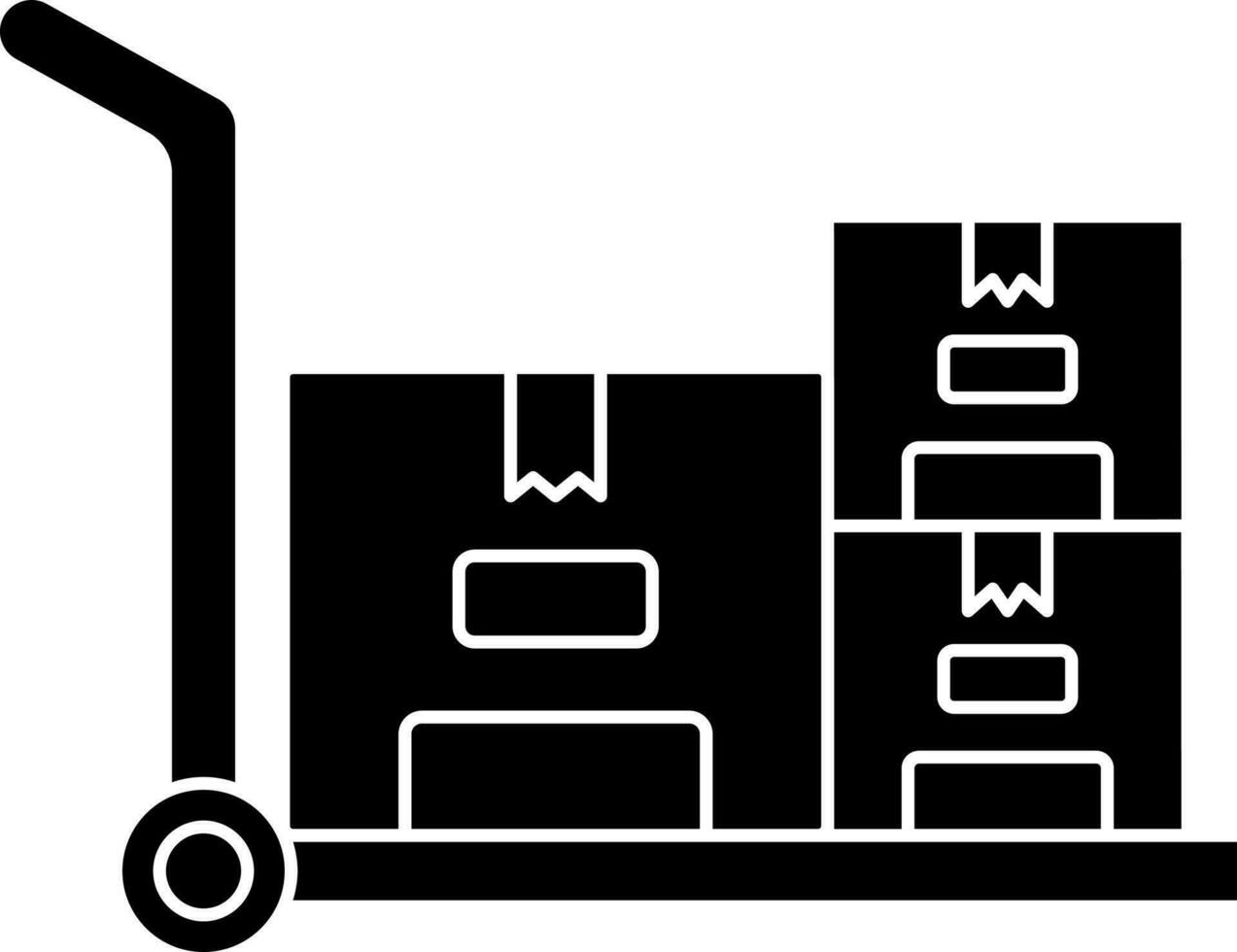 pakket trolley icoon of symbool in zwart en wit kleur. vector