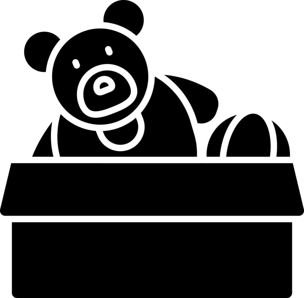 Open speelgoed- doos icoon in zwart en wit kleur. vector