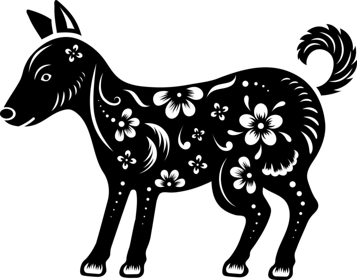 hond Chinese dierenriem icoon in zwart en wit kleur. vector