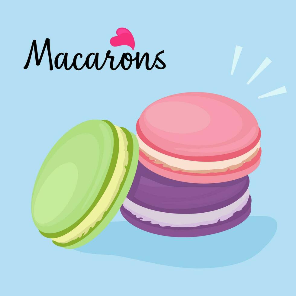 drie macarons van helder kleuren vector