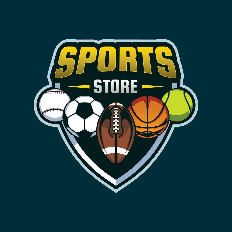 sport- op te slaan logo ontwerp vector bewerkbare sjabloon, basketbal, basketbal, Amerikaans voetbal, volleybal, tennis ballen illustratie sport- club logo