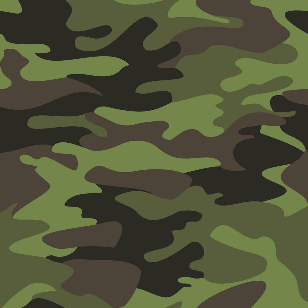 camouflage patroon achtergrond naadloos vector illustratie. klassiek kleding stijl maskeren camo herhaling afdrukken. groen bruin zwart olijf- kleuren Woud structuur