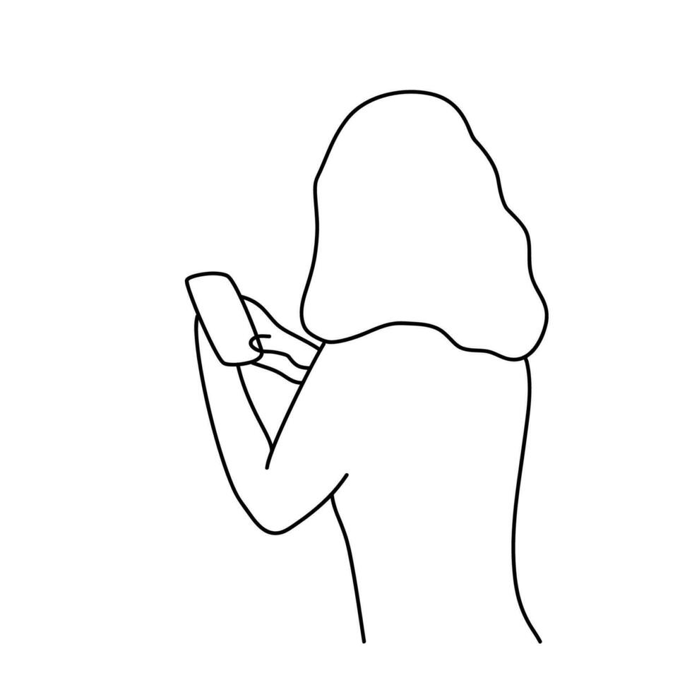 minimalistische hand- getrokken vrouw van achter vector portret modern abstract een lijn tekening grafisch stijl. decor afdrukken, muur kunst, creatief ontwerp sociaal media. modieus sjabloon vrouw spreekt Aan de telefoon