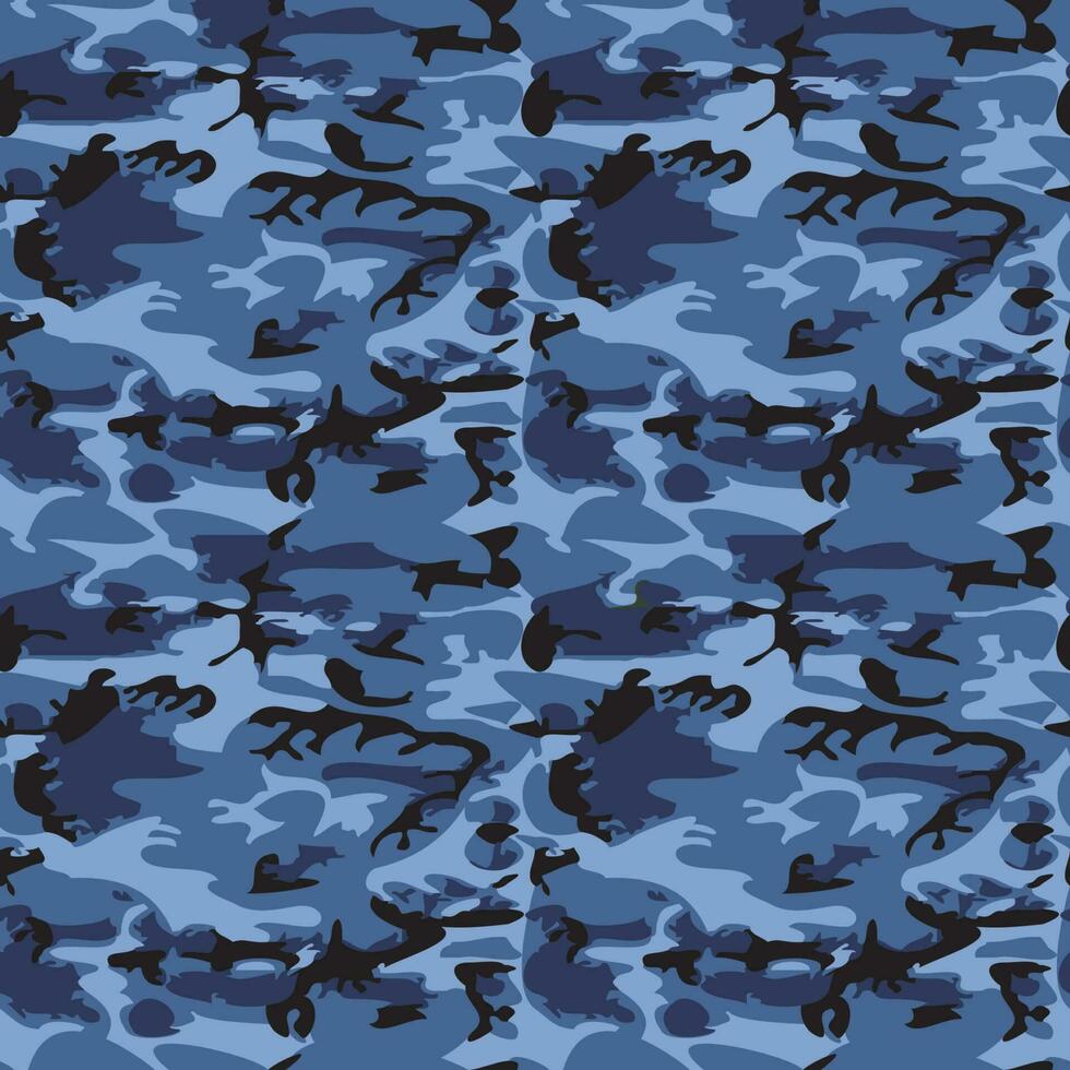 camouflage patroon achtergrond naadloos vector illustratie. klassiek kleding stijl maskeren camo herhaling afdrukken. blauw kleuren marines structuur