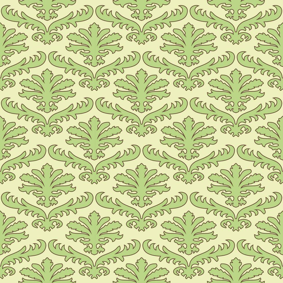 bloemen damast naadloos patroon. wijnoogst barok achtergrond, herhalen schets groen bloemen gebladerte. Victoriaans mode decor. antiek ornament behang, kleding stof, omhulsel papier. vector illustratie