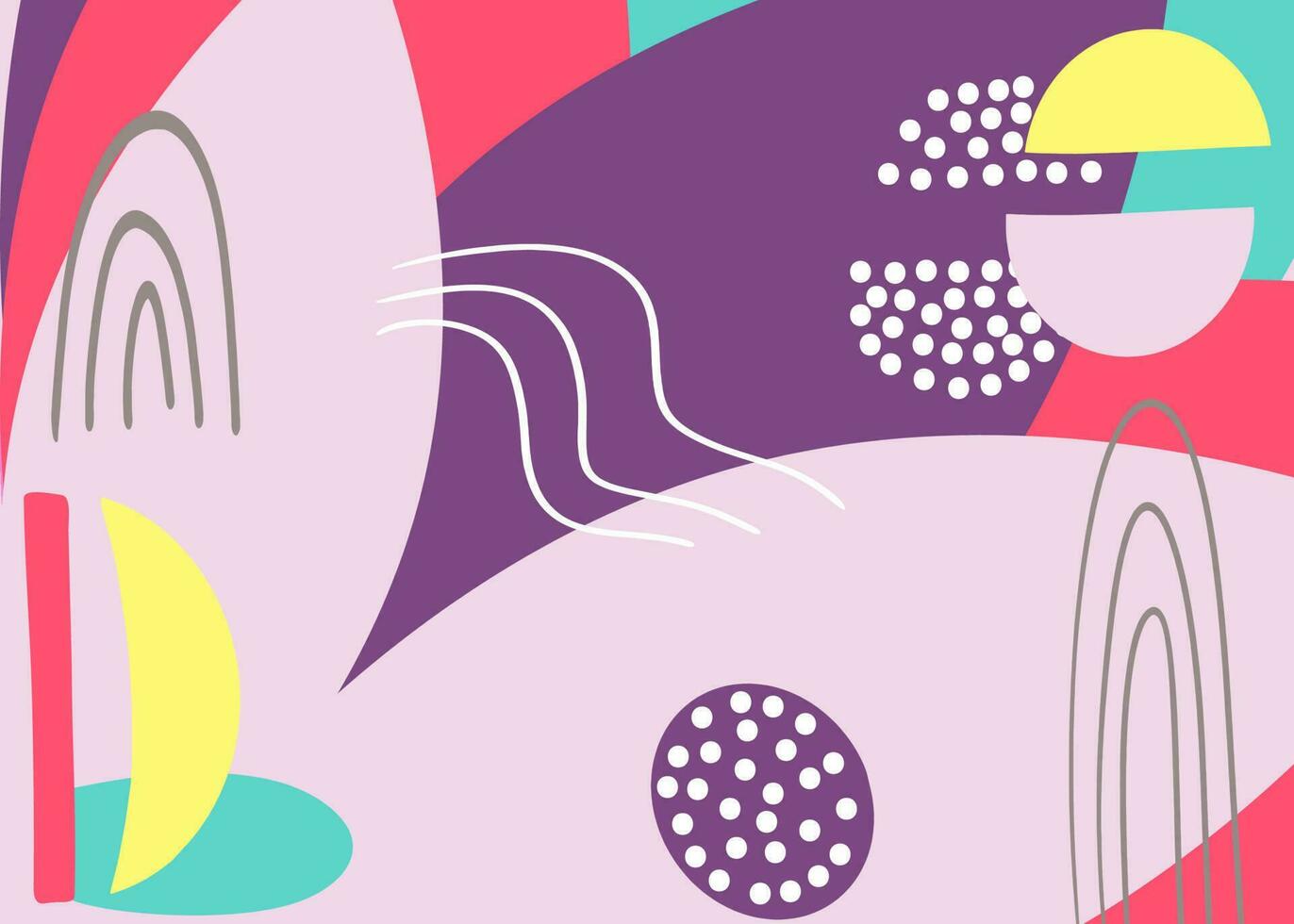 pret hand- getrokken kleurrijk vormen, tekening voorwerpen en lijnen, dots collage, modern modieus abstract patroon achtergrond voor ontwerp. roze geel blauw Purper pastel kleuren vector