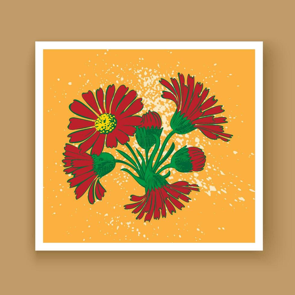 hand- getrokken detailopname chrysant bloem artistiek vector illustratie. botanisch bruiloft ornament. bloemblaadjes geschilderd in rood. bloemen modieus patroon poster. decoratief groet kaart uitnodiging ontwerp bg