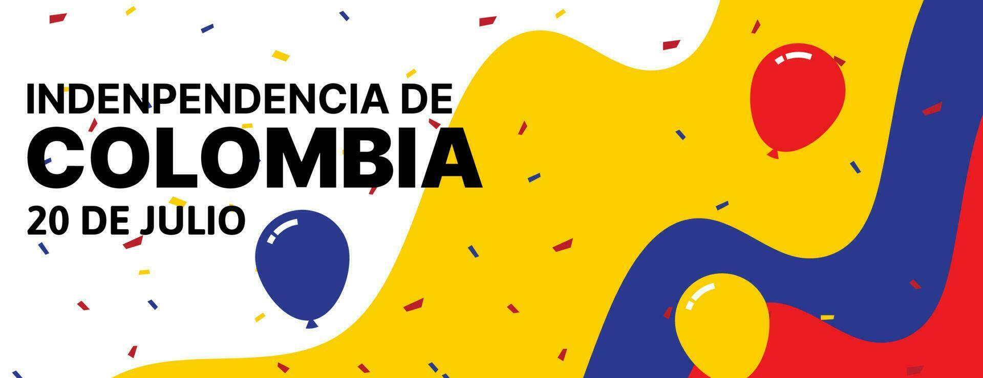 Colombia onafhankelijkheid dag banier achtergrond met vlag, ballonnen en confetti vector