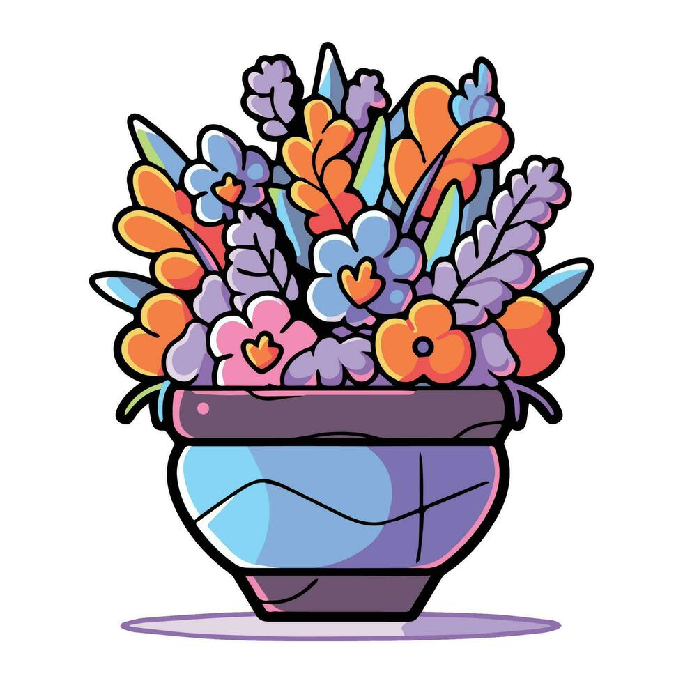 hand- getrokken boeket van bloemen in een pot in tekening stijl vector