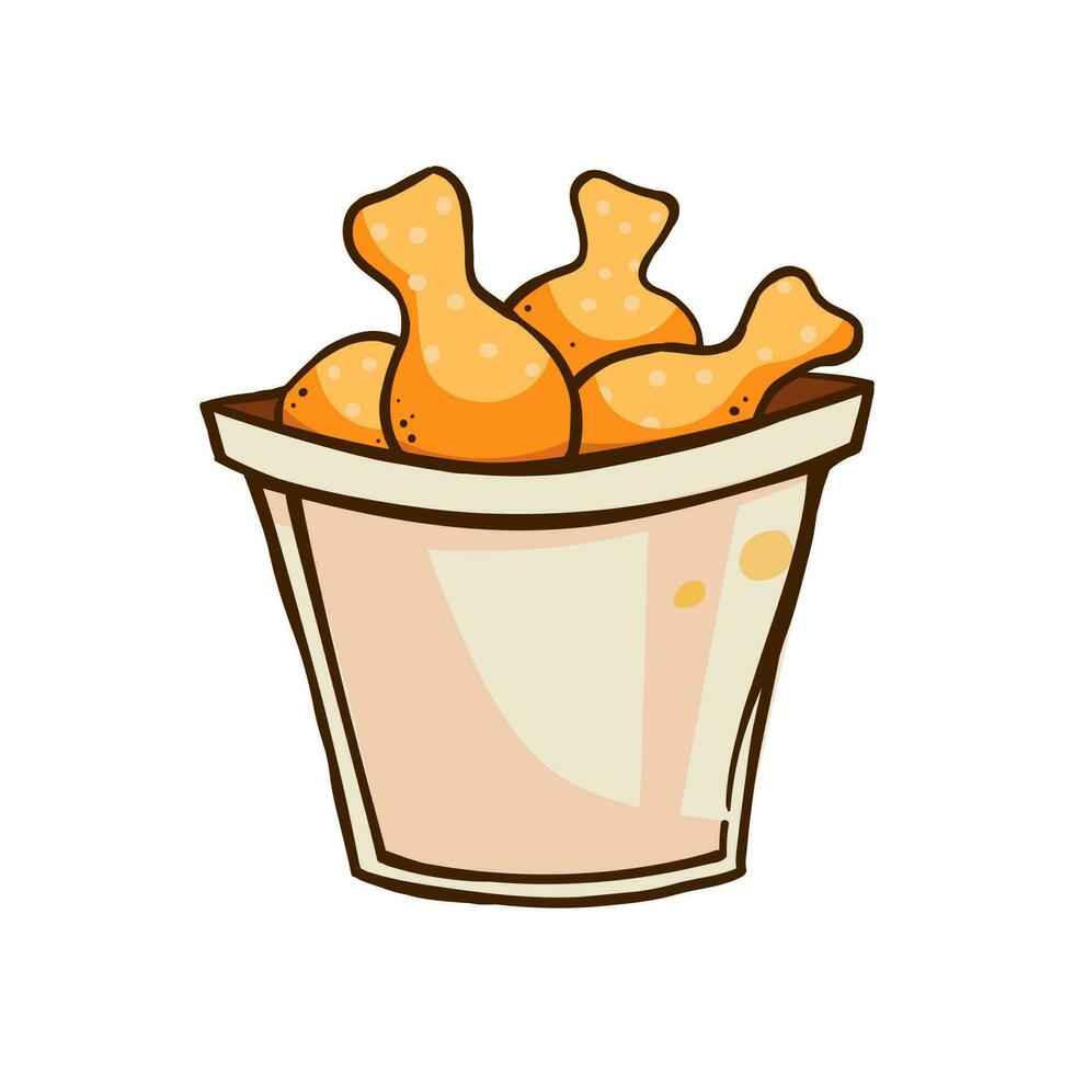 gebakken kip poten in een emmer. vector illustratie geïsoleerd Aan wit achtergrond.