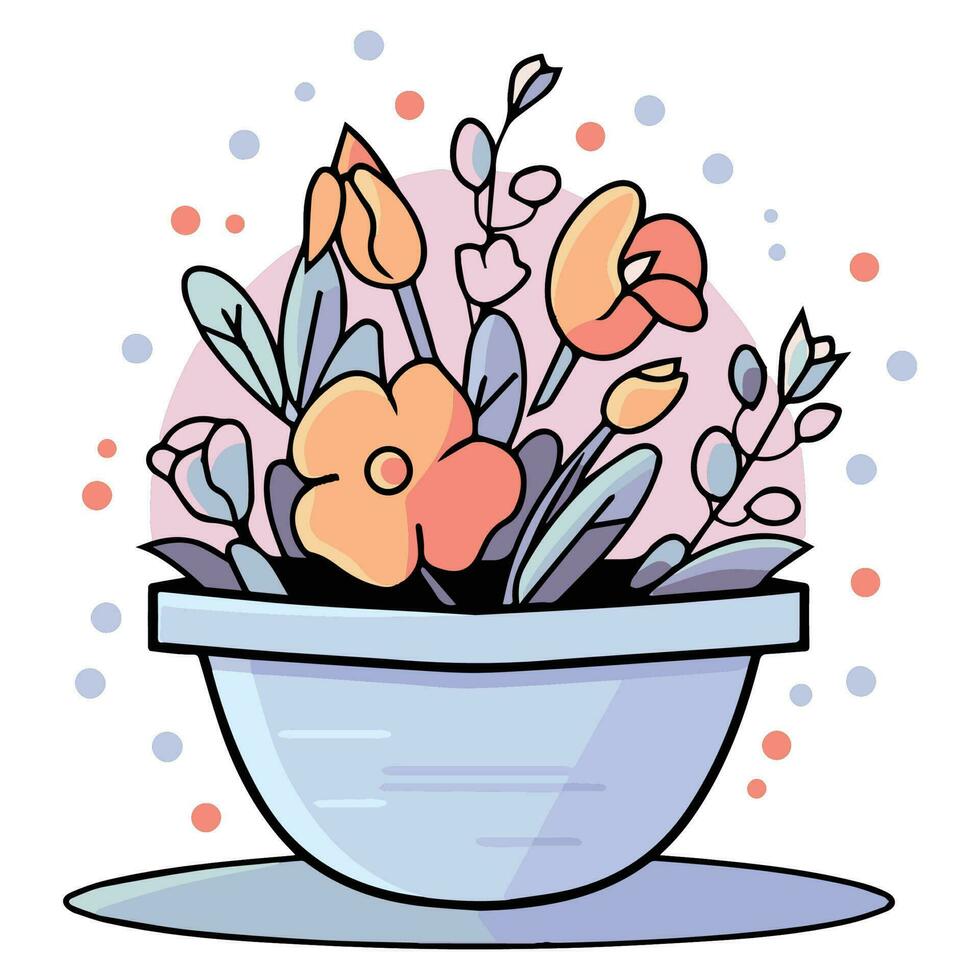 hand- getrokken boeket van bloemen in een pot in tekening stijl vector