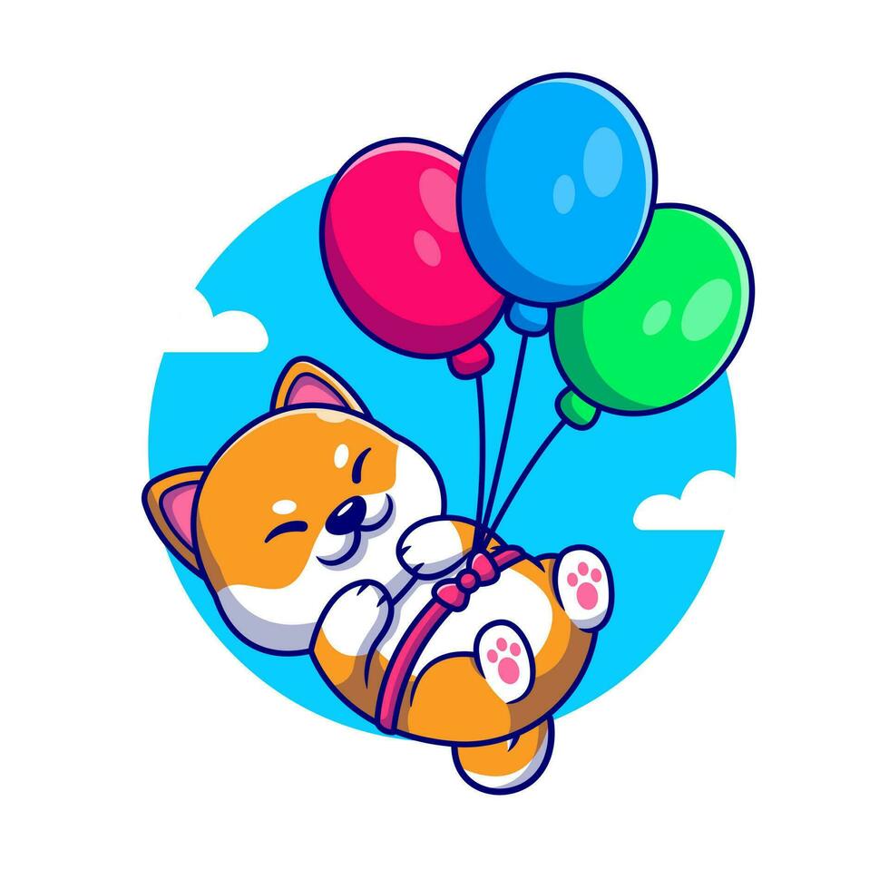 schattig shiba inu hond drijvend met ballon tekenfilm vector icoon illustratie. dier natuur icoon concept geïsoleerd premie vector. vlak tekenfilm stijl