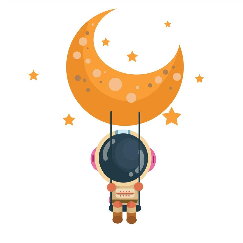 vector tekenfilm schattig en schattig astronaut staand Holding de maan