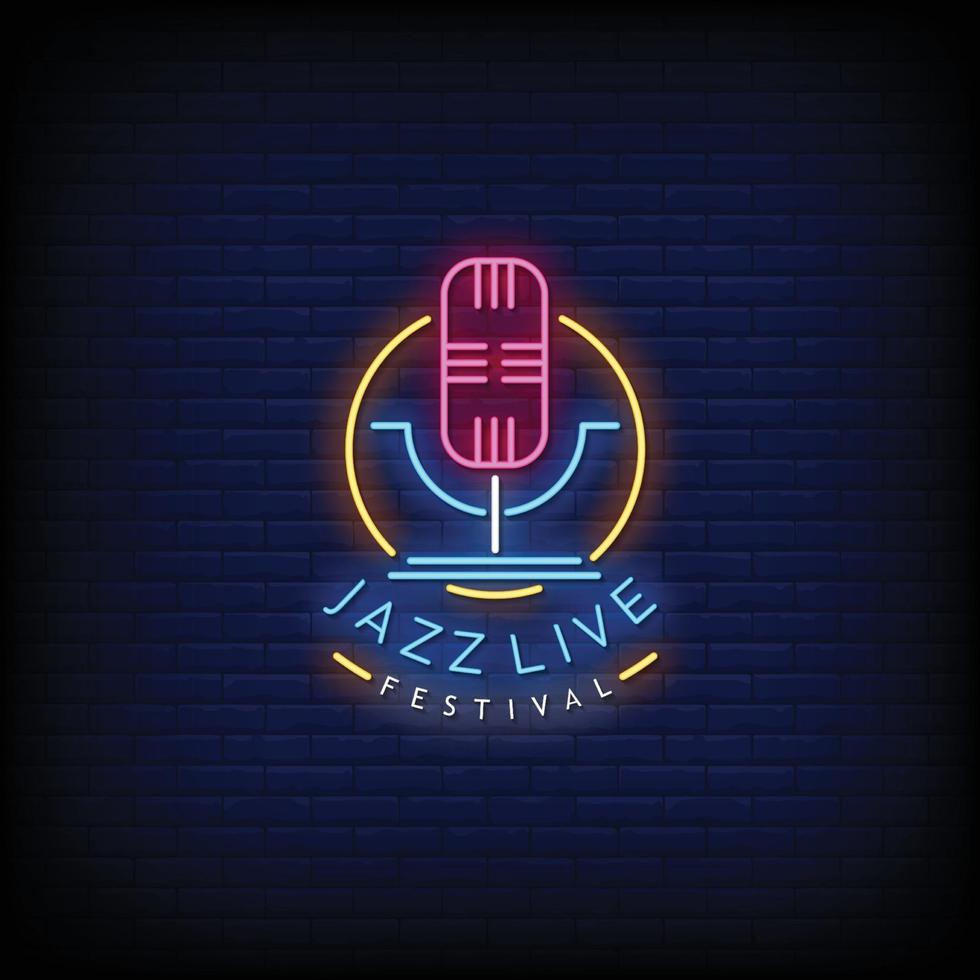 jazz live festival neonreclames stijl tekst vector