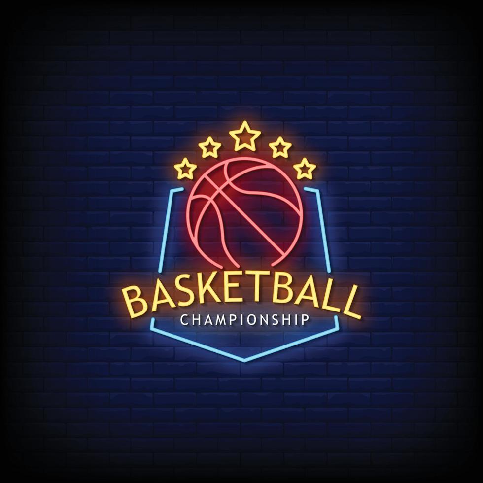 basketbal kampioenschap neonreclames stijl tekst vector
