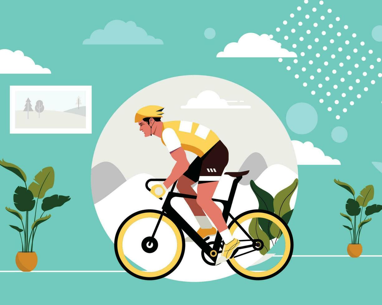 Mens rijden een fiets Aan de straat vector illustratie