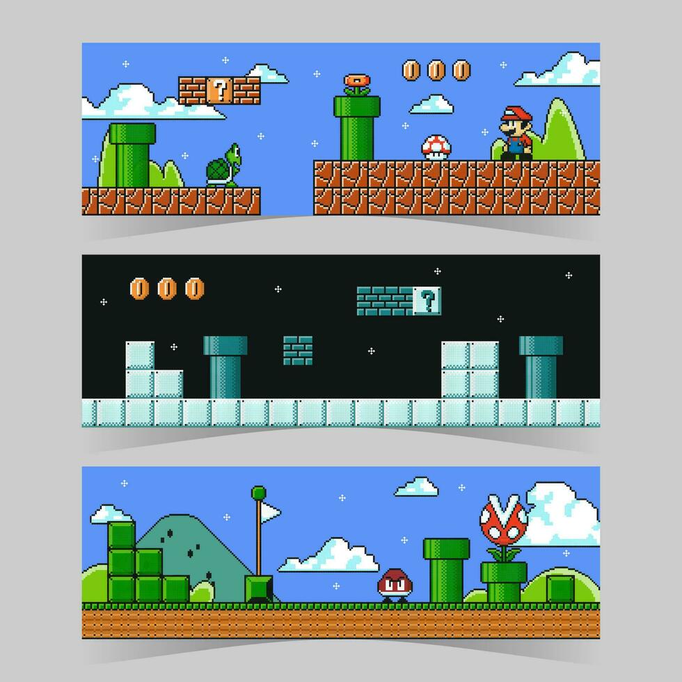speelhal video spel pixel kunst banier vector