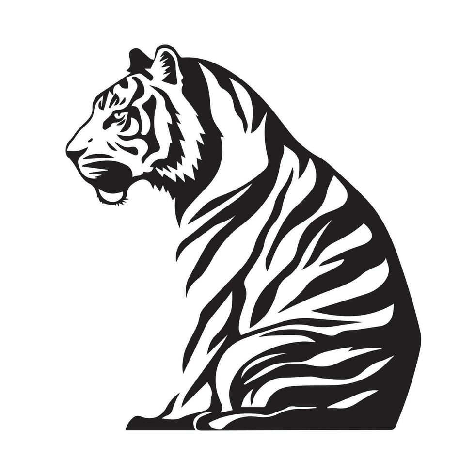 gemakkelijk zwart en wit tijger silhouet geïsoleerd Aan wit achtergrond vector
