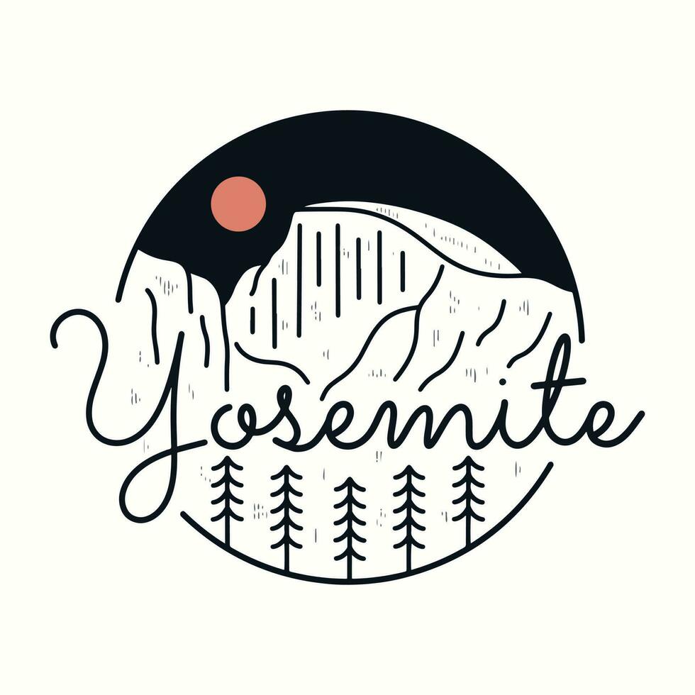 monoline vector ontwerp van yosemite nationaal park voor natuur buitenshuis ontwerp