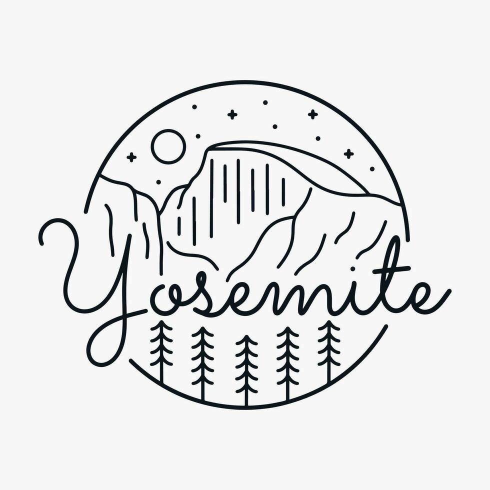 voor de helft koepel yosemite nationaal park mono lijn grafisch illustratie vector voor t-shirt, insigne, lap ontwerp