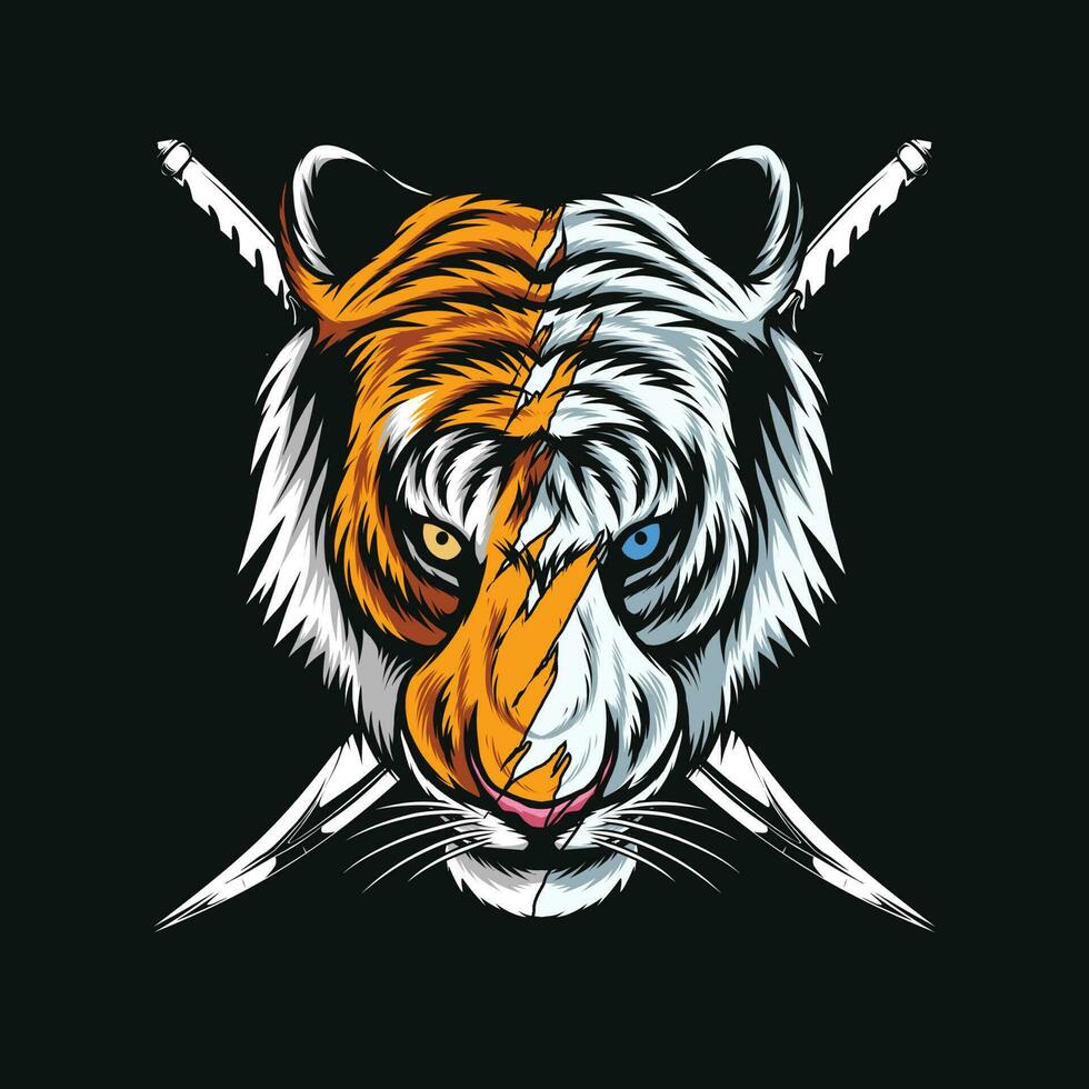 tijger hoofd en zwaard vector tekening