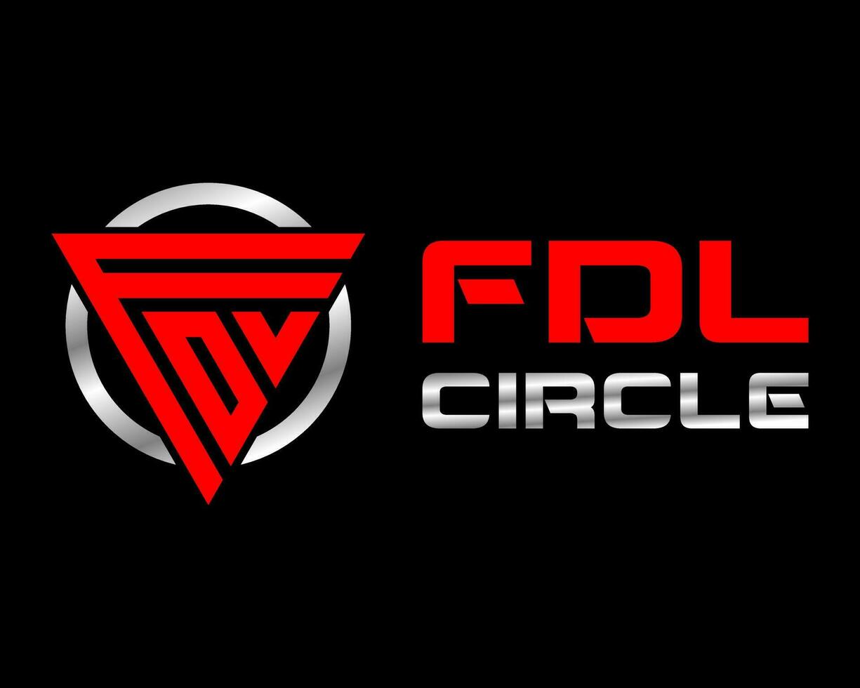 een zwart en rood fdl brief logo met een zilver cirkel in de midden. vector