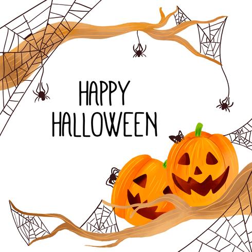 Pompoen met spinnen en spinnenweb naar Halloween vector