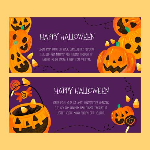 Aquarel Halloween-banners met pompoenen vector