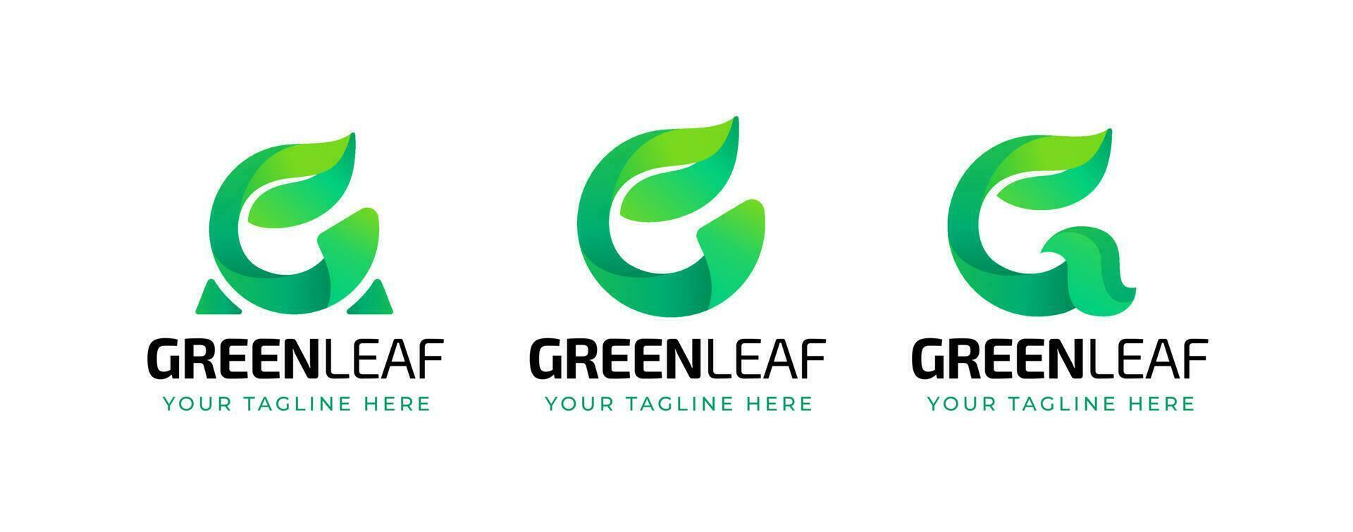 reeks van brief g blad met groen gradatie logo vector