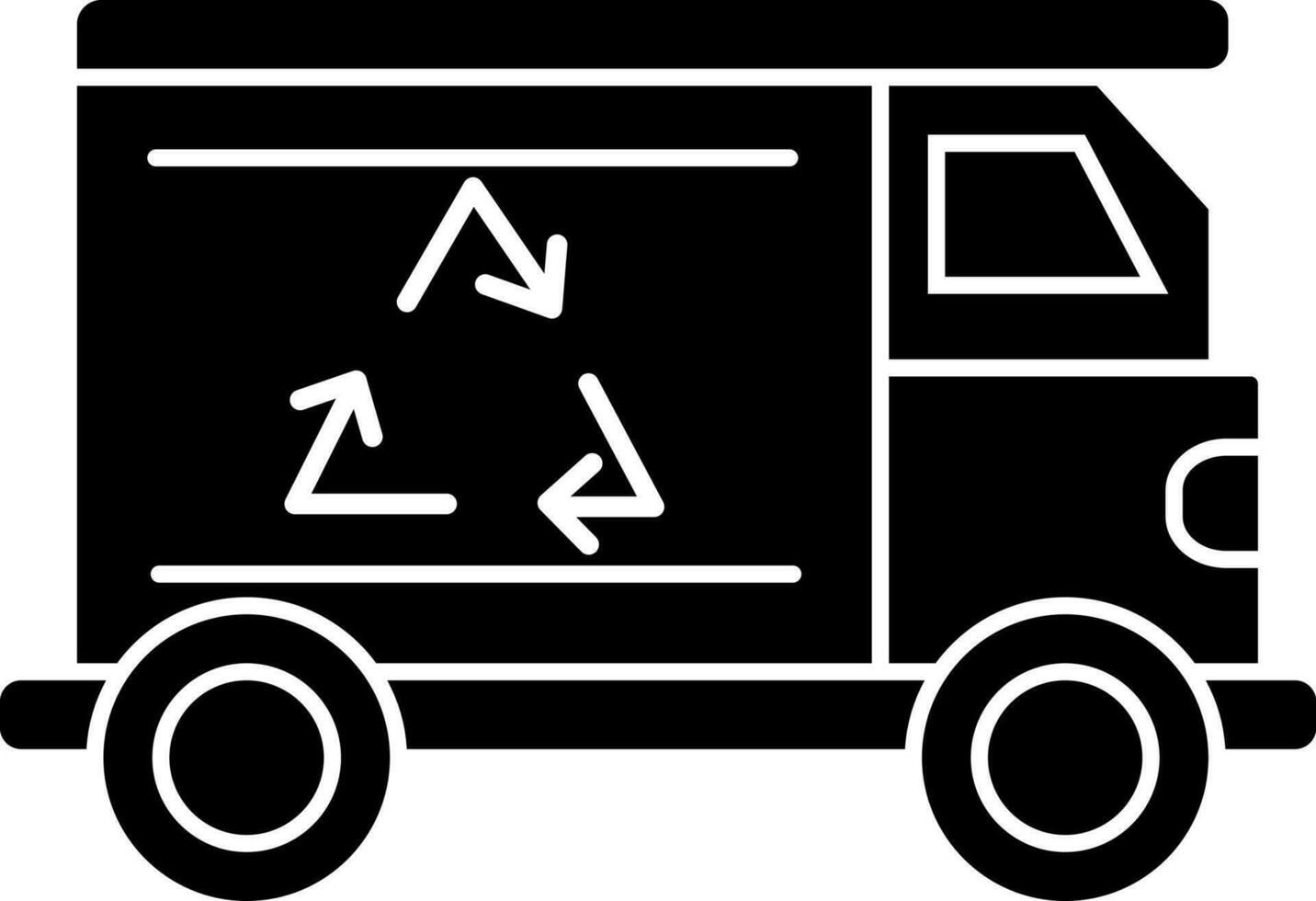 vlak stijl zwart en wit recycling vrachtauto icoon of symbool. vector