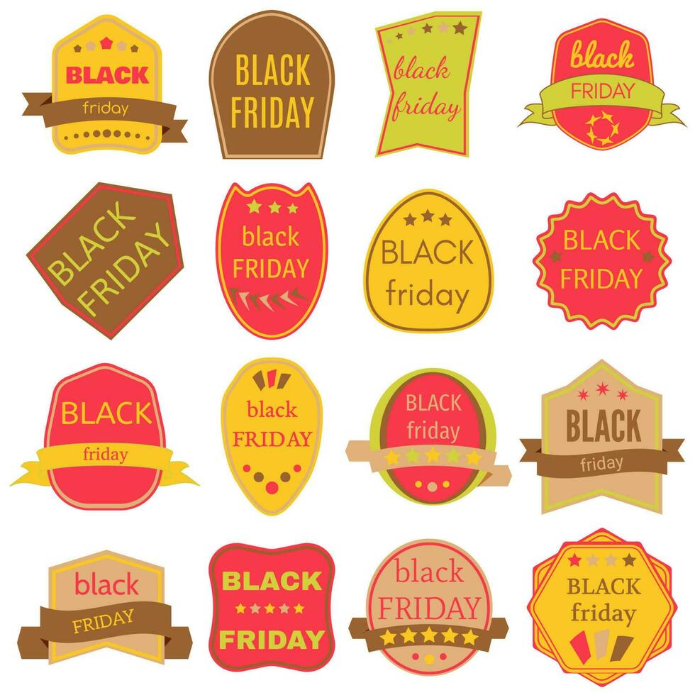 zwart vrijdag uitverkoop vector badges en etiketten. reeks van zwart vrijdag stickers en spandoeken.