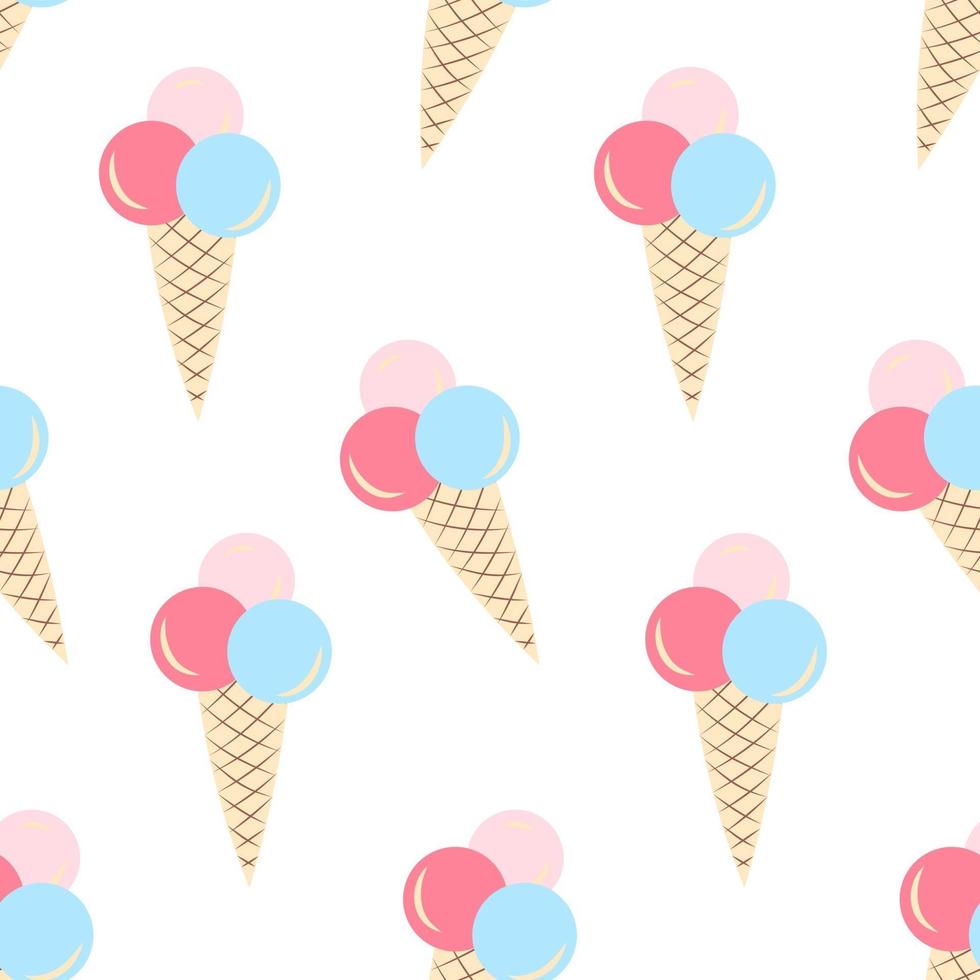 ijs in wafelkegel naadloos patroon met geïsoleerd ontwerp in roze en blauwe pastelkleuren vector