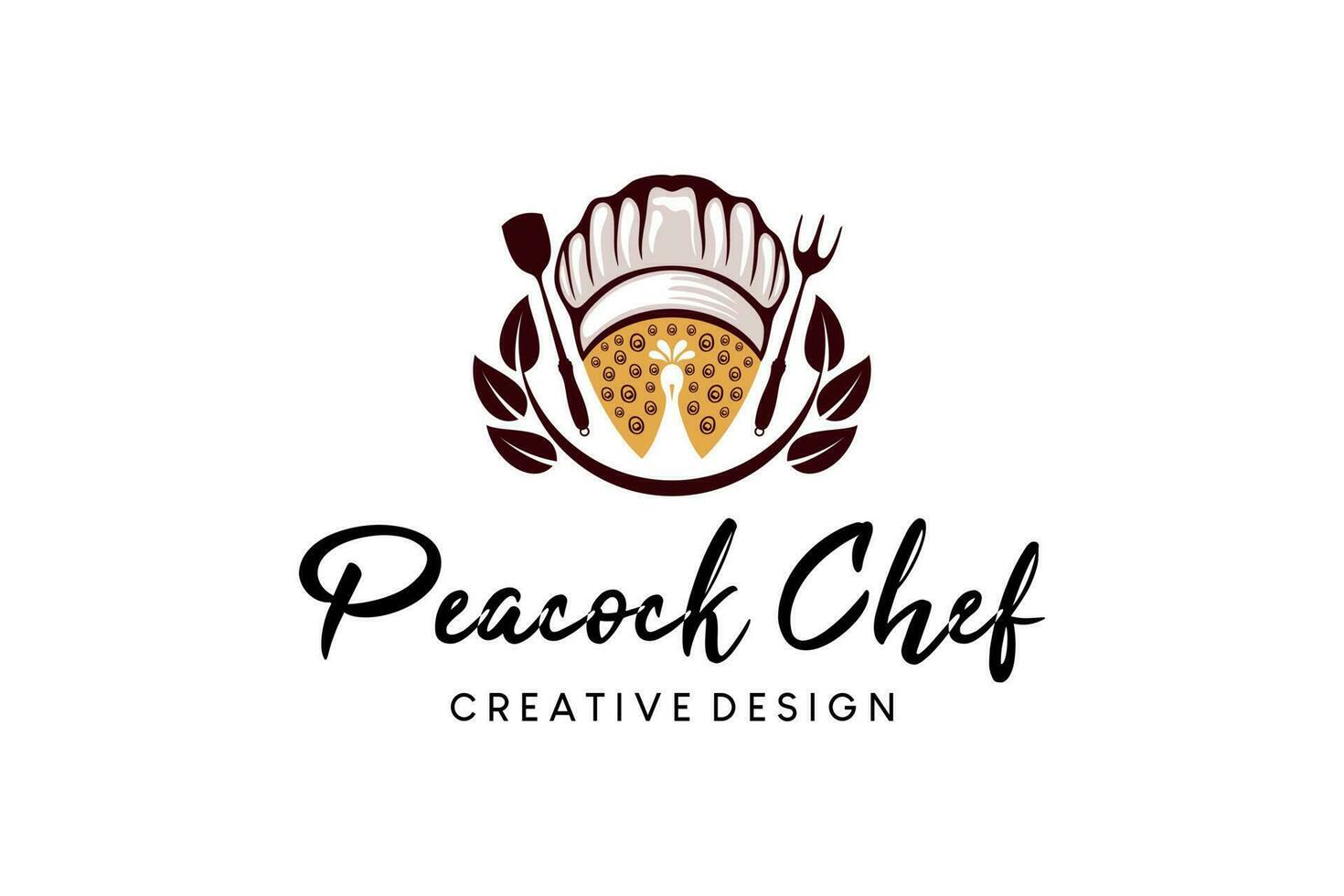 chef keuken logo ontwerp met creatief abstract Pauw concept vector
