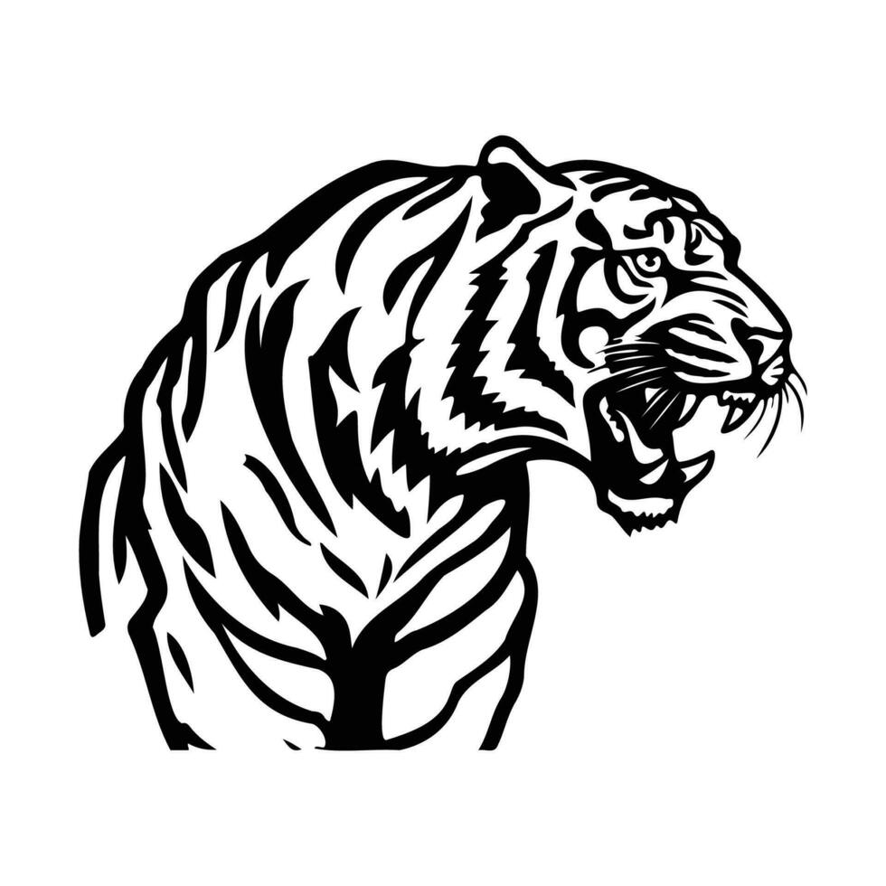 woest tijger, boos tijger gezicht kant, tijger mascotte logo, tijger zwart en wit dier symbool ontwerp. vector