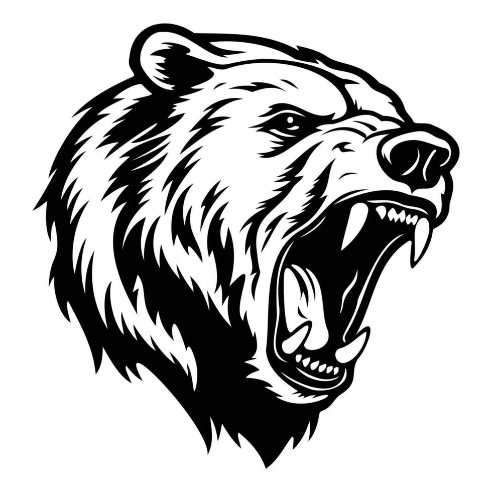 woest beer, boos beer gezicht kant, beer mascotte logo, beer zwart en wit dier symbool ontwerp. vector