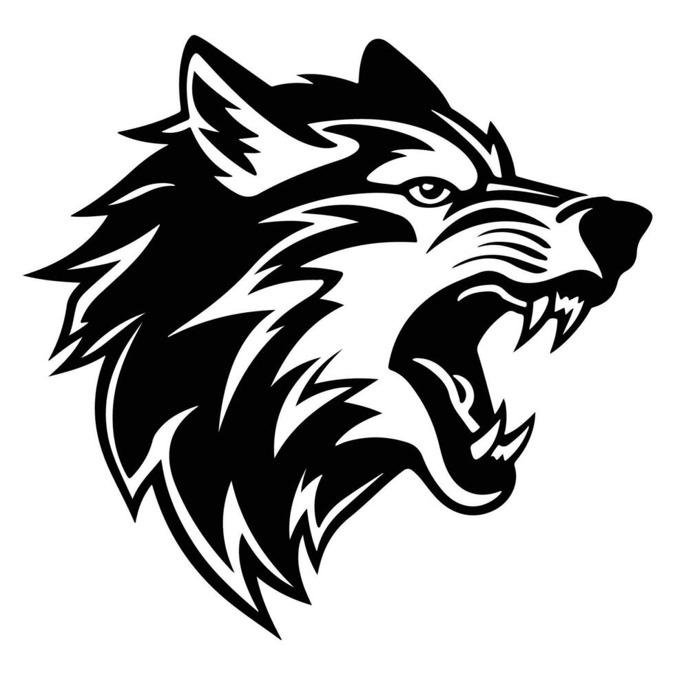 boos wolf gezicht kant, wolf mascotte logo, wolven zwart en wit dier symbool ontwerp. vector