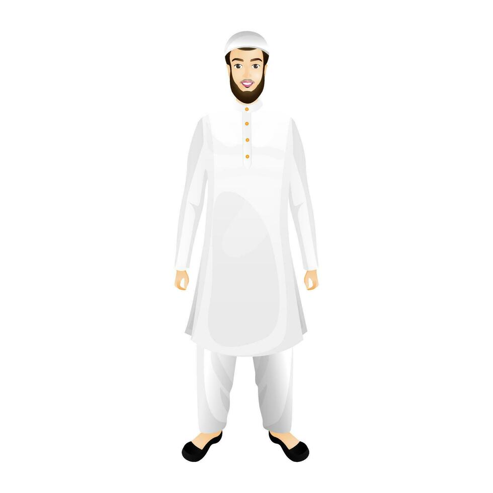 tekenfilm karakter van een moslim Mens in zijn traditioneel lap. vector