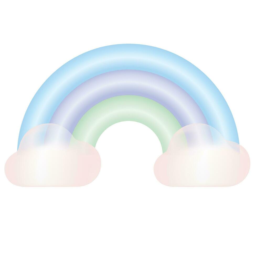 3d regenboog pastel tekenfilm met roze zien door wolk vector