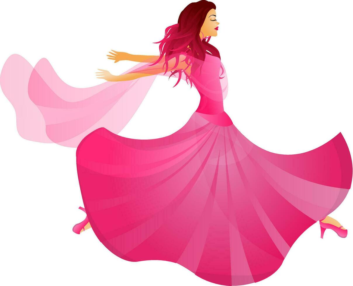 gelukkig jong meisje vervelend roze jurk in elegant houding. vector