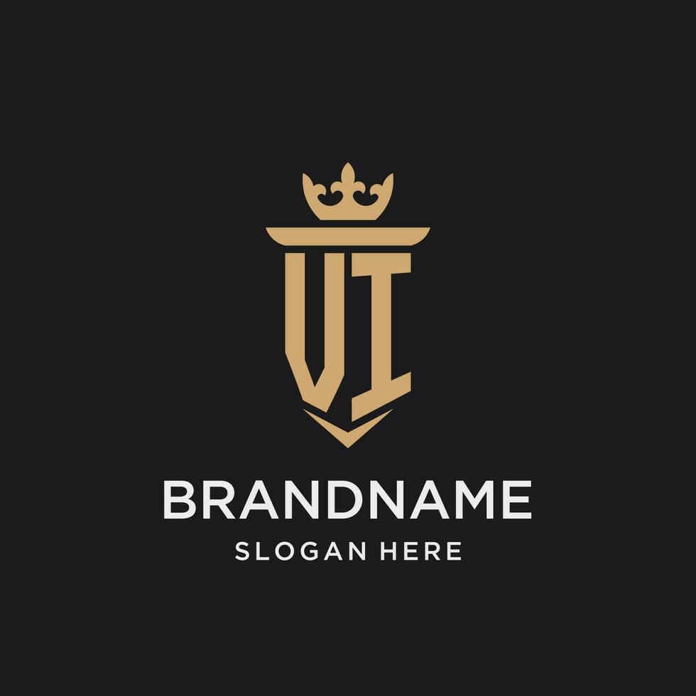 vi monogram met middeleeuws stijl, luxe en elegant eerste logo ontwerp vector