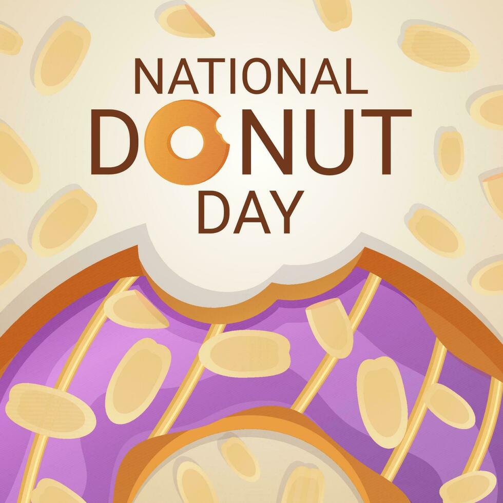 nationaal donut dag spandoek. 2 juni. kan worden gebruikt voor posters of sociaal media post omslag. voorraad vector illustratie in vlak tekenfilm stijl.